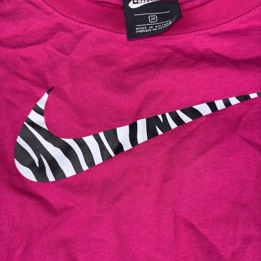 Nike Sweatshirt Womens 3XL Pink Pullover Swoosh Logo Zebra Cropped Drawstring